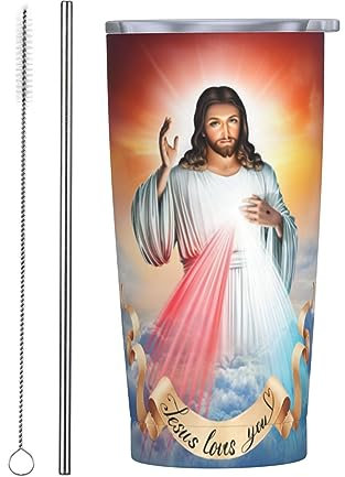 Worltoldb Jesus Christian 20oz Insulated Stainless Steel Tumbler With Lids And Straws Stainless Steel Double Wall Vacuum Insulated Travel Coffee Mug Leak-Proof Lid & Flip Lid For Hot And Cold Drinks