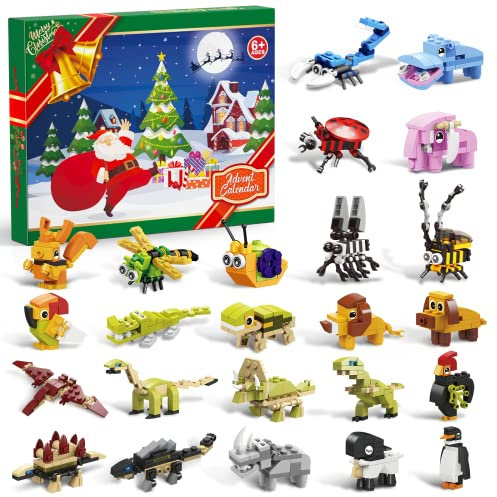 Adventskalender 2024 Kinderspielzeug, 24 Tage Tierbausteine Weihnachten Countdown Kalender, Adventskalender Überraschung Weihnachtsgeschenke für Kinder Dinosaurier Spielzeug für Jungen Mädchen