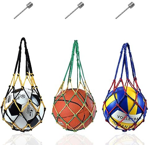 YDHfdc 3 Stücke Ballnetz Net Tasche Tragbare FußBallnetz Tasche Ballnetz 1 Ball Basketball Netz Tasche Volleyball Netztasche mit 3 Kugelnadeln für Basketball, Fußball, Volleyball
