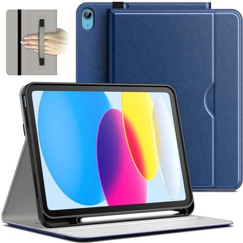 JETech Coque pour iPad (A16) 11ème/10ème Génération (2025/2022), PU Cuir Folio Protecteur Housse Étui de Tablette avec Porte-Stylet & Poche, Multi-Angle Affichage (Marine)