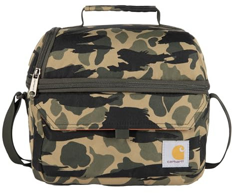 Carhartt Lonchera con dos compartimentos para 12 latas, duradera, totalmente aislada para mujeres y hombres, funda ciega de pato, lonchera grande (camuflaje de pato ciego)