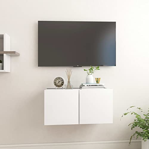 TANZEM TV-Hängeschrank, Wandschrank Wohnzimmer, Aufsatzschrank, Weiß 60x30x30 cm