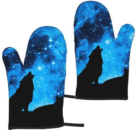 LAMAME Wolfs bedruckte Ofenhandschuhe Hitzebeständige Ofenhandschuhe Isolierte Handschuhe