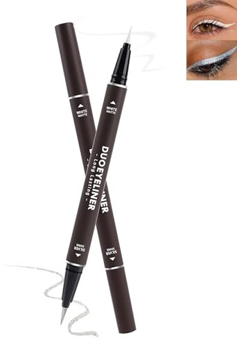 Glitzer Flüssiger Eyeliner Silber & Weiß,Metallic Lidstrich Stift,Matt Glitter White Silver Liquid Eye Liner Pen Lidschatten Schmink,Wasserfest Eyeliner Wischfest Augen Make-up Geschenke für Frauen-01