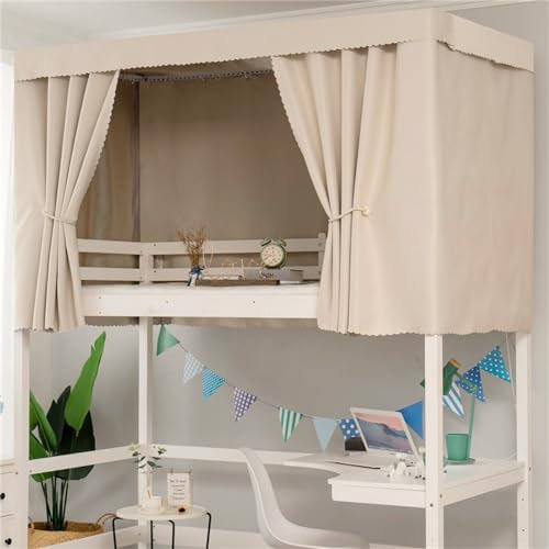 Treer Bettvorhang Hochbett Etagenbett, Blackout Vorhänge Staubdicht Betthimmel Hochbett Etagenbett Kinder Bettzelt Schlafsaal Bettvorhänge für Studentenwohnmein Kinderzimmer (Beige,1.2x2M)
