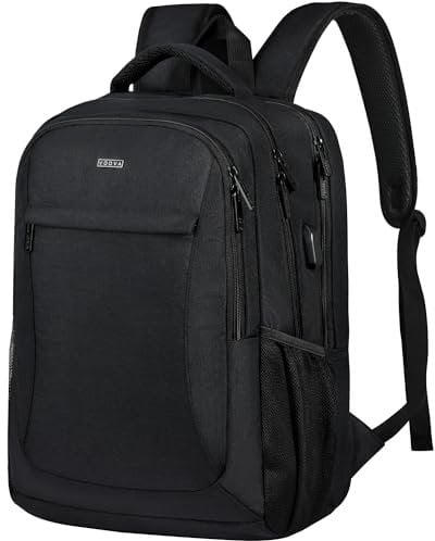 Voova Travel Laptop Backpack for Women & Men, Lightweight Business Rucksack Work Bag with USB Charging Port, Anti Theft Backpack Waterproof Slim School Rucksack Fits 15.6 Inch Laptop, Black