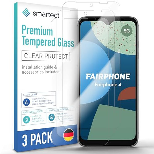 smartect Schutzglas [3 Stück, Klar] kompatibel mit Fairphone 4 (Camera Cutout), HD Schutzfolie Anti-Kratzer, Blasenfrei, 9H Härte, 0.3 mm Ultra-klar, Ultrabeständig