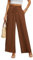 BEIGAI Damen Hosen Weite Lose Gerade Geschnitten Palazzo Hose Hohe Taille Dehnbar Lounge Elegante Hose mit Taschen,Kaffee,M