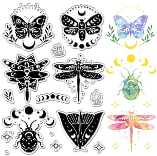 craspire Insekten Klare Stempel Mondphase Wiederverwendbarer Kristallmotte-Poststempel Transparente Silikonstempelsiegel Für Die Erstellung von Tagebüchern Und Karten Dekorieren DIY Scrapbooking