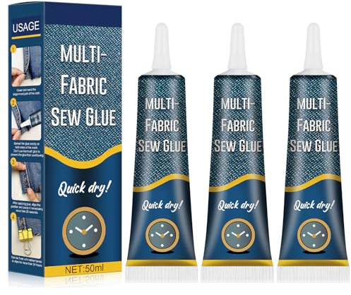 Textilkleber für Stoffe, Stoff Kleber, Stoffkleber, Sekundenkleber, permanent, Waschbar,Trocknen von Flicken, Wasserfester Stoffkleber für Stoffe, Kleidung, Baumwolle, Flanell, Denim, Lede (3 Stück)