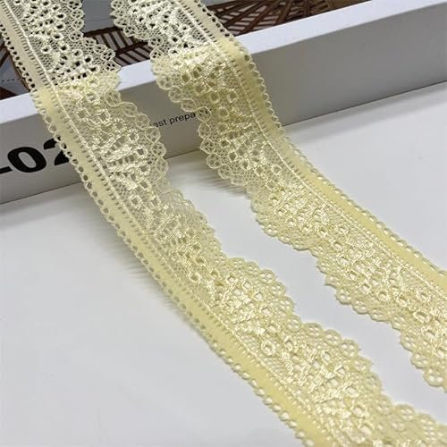 SYSUII 10 Yard Elastizität Spitzenborte Spitzenband 3cm Breite Spitzenstoff Spitzenbordüre mit Blumenmuster fur Hochzeit Deko DIY-Handwerk Karten,Dekorieren,Nähen,Basteln Geschenkband -gelb