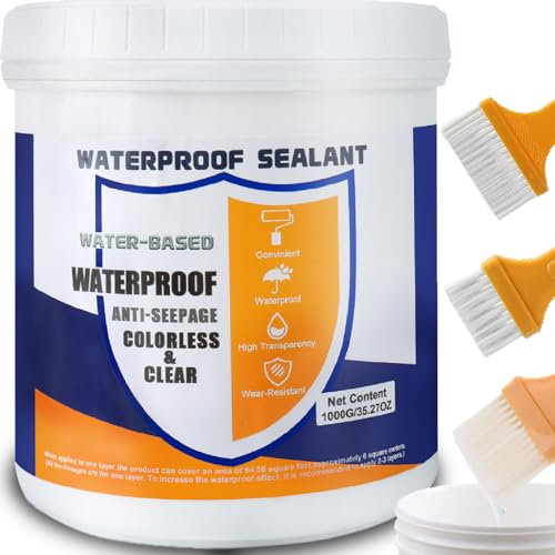 1KG Liquide Étanchéité Transparent, Agent de Revetement Impermeable Transparent Intérieure et Extérieure Membrane d'Étanchéité Imperméable pour Toit, Murs, Carrelage
