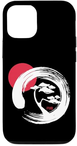 Hülle für iPhone 12/12 Pro Japanische Zen Enso Kreiskunst mit Bonsai-Baum und roter Sonne