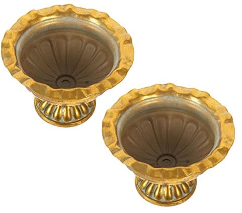 Yardenfun 2pcs Vintage Roman Flower Pot Elegant Metal Urn Planter for Weddings Home Decor Party Centerpieces Gold Decorative Vase for Use