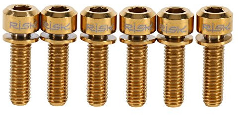 6 Stücke Fahrrad Vorbau Schrauben Schraube Titan Legierung M5 X 18mm Schrauben Schraube Mit Unterlegscheiben Set Für MTB Fahrrad Vorbau (Gold)