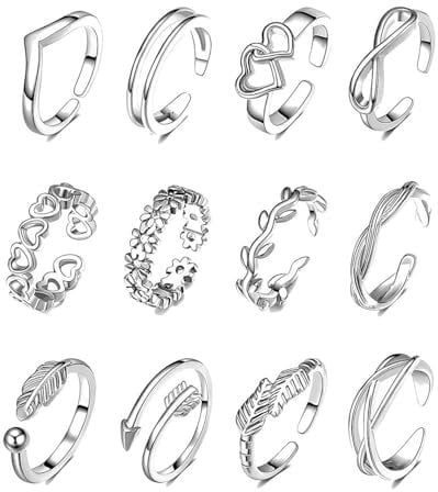 KGDUYC 12pcs Zehenringe für Frauen Fußkettchen und Zehenring Set Verstellbare Fußkettchen Fußschmuck,zehenring silber 925 damen,zehenring gold,zehenringe damen 925 silber,zehenringe damen
