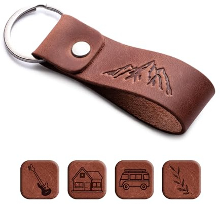 MAGOR Leather Keychain Favorite for Men, Keyring Gift for Women & Men, Birthday & Anniversary, Full Cow Leather (Mountains)
