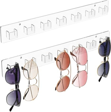 GmeDhc 2 Stück Brillenaufbewahrung Wand, Brillenaufbewahrung 7 Brillen, Brillenständer Sonnenbrillen Organizer Acryl, zum Aufhängen der Brille - Transparent