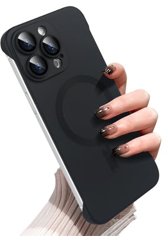 Omio Magnetic Slim Case for iPhone 16 Pro Compatible with MagSafe, Matte PC Ultra-Thin Bumper Frameless Borderless Minimalist Design with Camera Lens Protector for Men Women, Black Titanium
