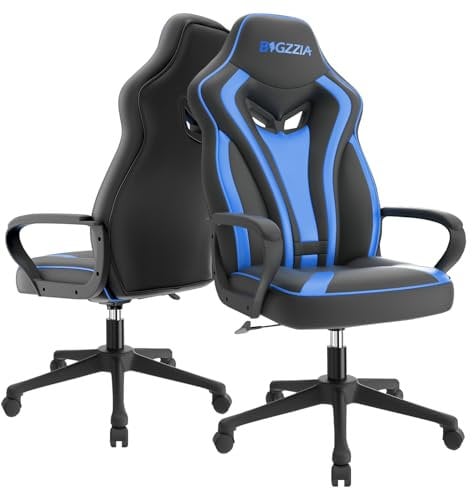 bigzzia Gaming Chair-Ergonomic Gaming Chair, Height Adjustable Computer Game Chair, Big and Tall Gaming Chair for Adults (Blue)
