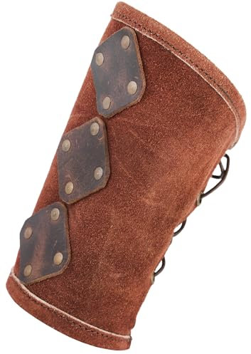 Battle-Merchant – Wildleder Armschützer Vidar, braun, Paar – 2 Leder-Armschienen – LARP, Cosplay