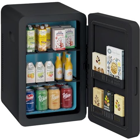 smilesun Mini Fridge 22Liter/30 Cans Cooler and Warmer Portable Mini Fridge for Bedroom with Adjustable Shelves, AC+DC Small Fridges for Cars, Drinks, Skincare, Cosmetics, Make Up (Black)