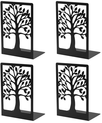 Buchstütze 2 Paar Schwarze Metall-Buchstützen Book Holder rutschfest geeignet für Bücherregal Ordner CD/DVD Kinderbücher Büro/Schule/Zuhause 12x17,5x8,5 cm (4 Stück Schwarz)