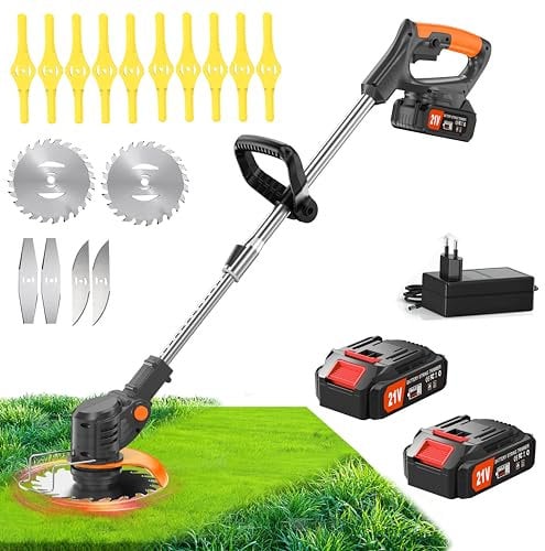 Decespugliatore A Batteria 21v Tagliabordi A Batteria Con Batteria E 4 Tipi Di Lame Decespugliatore Elettrico Regolabile E Maniglia Telescopica Per Il Taglio Di Giardini Prati E Terreni (Nero)