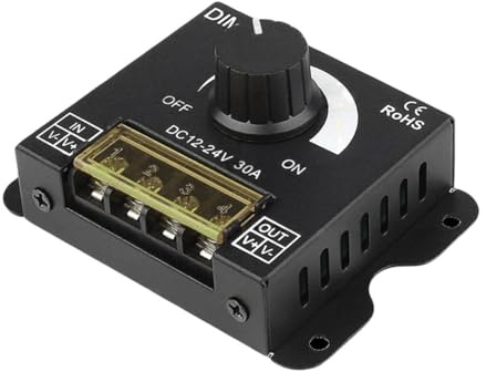Clearhill 1Pcs LED Light Dimmer Switch, DC 12-24V Stepless Dimming Knob Adjustment, Aluminum Alloy Housing, Included Cover, PWM Controller for Single Color LED Strips, 50000H Service Life