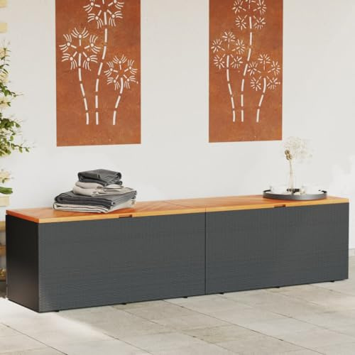 IKAYAA Gartenbox Wasserdicht XXL Auflagenbox Rattan Wetterfest Kissenbox Werkzeugkasten Gerätebox Gartentruhe Garten Balkon Aufbewahrungsbox 220 x 50 x 54 cm Schwarz