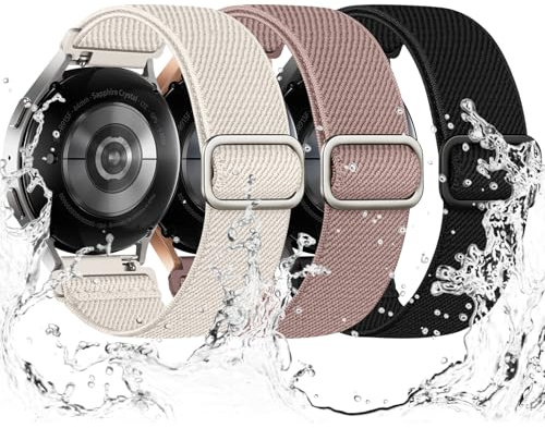 Joehwerr 3 Pack Elastic Straps Compatible with Samsung Galaxy Watch 7 6 5 4 FE Strap, 40mm 44mm 45mm/Watch 6 4 Classic 4 42mm 46mm 43mm 47mm/Active 2, 20mm Water-Resistant Stretchy Nylon Sport Band