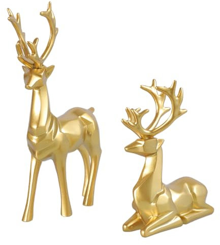 ZIDDAR Rentierfiguren 2 Für Büroschlafzimmer Goldene Hirsche Weihnachtsschmuck