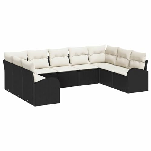 vidaXL 9-teiliges Garten-Sofa-Set mit Kissen, wetterfest, schwarzes und weißes Poly-Rattan. Perfekte Terrassenmöbel für Balkon oder Patio. Modulare Lounge für deinen Garten.