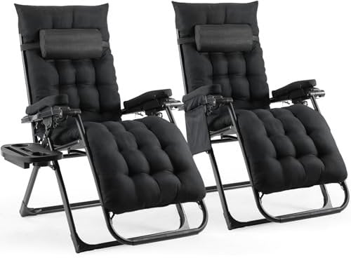 TLGREEN Sonnenliege 2er Set, Gartenliege, Liegestuhl klappbar, Tragfähigkeit 160KG, Abnehmbares Sitzkissen, Verstellbare Rückenlehne, Nackenkissen & Getränkehalter, Outdoor Sessel, Strandliege, 2 PCS