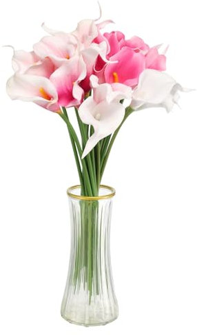 sourcing map Ramo de flores artificiales de lirio de cala artificial de seda, tacto real para decoración del hogar, jardín, boda, fiesta, rosa claro/rojo rosa/blanco