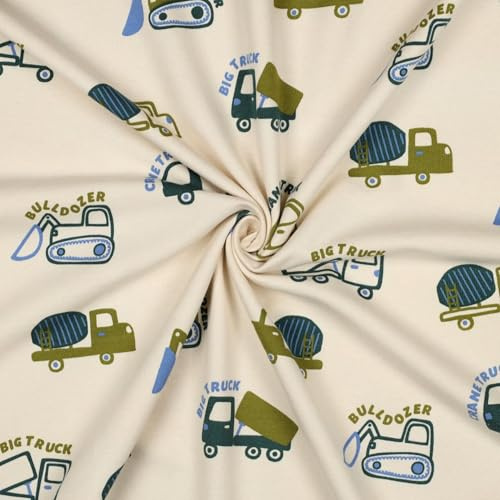 Sweatstoff Soft Sweat VEHICLES - bedruckt mit Fahrzeugen - 3 Farben - Ökotex - Meterware ab 50cm - kuschelig angeraut - zum Nähen von Kinderkleidung (ecru)