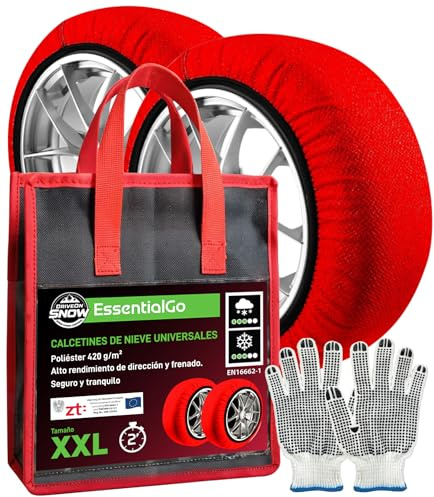 Textile Schneeketten für Autos EN 16662-1-zertifiziert Größe XXL - DriveOnSnow EssentialGo schnelle Montage 2 Min geeignet für gelegentliche Schneefälle auch für nicht kettenzugelassene Fahrzeuge