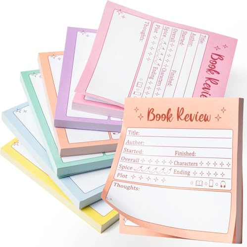 WATINC Buchrezensions-Haftnotizen 6er Set, 300 Blatt bunte Mini Notizzettel | selbstklebend, Schreibmemo-Blöcke Lesetagebuch Lesezeichen für Bücherliebhaber, Studenten & Bücherwürmer