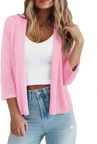 Kistore Bolero Damen 3/4 Arm Strickjacke Kurz Offen für Kleider Leichter Häkelstrick Cardigan für Hochzeit & Büro Weicher Kurzstrickjacke Shrug