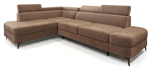 Masseno Ecksofa AVISE M L-S mit Schlaffunktion L-Form, Klassisch Sofa mit Bettkasten, Wohnzimmersofa, Couch, Soffa, Bettsofa, Couchgarnitur - Beige, Monolith 09