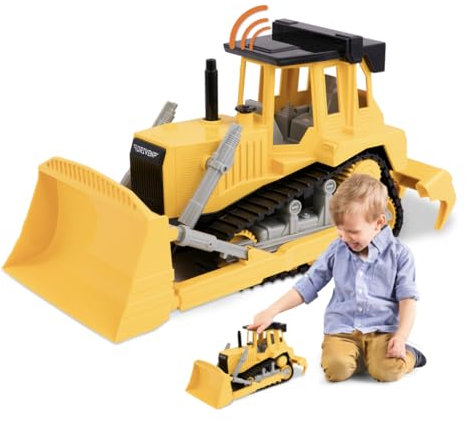 Driven Großer Bulldozer 38 cm mit Schaufellader – Mit Tönen, Geräuschen Baustelle LKW Spielzeug für Kinder Spielzeug ab 3 Jahren