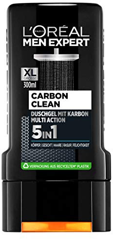 L'Oréal Men Expert Carbon Clean Shower Gel Cleanses Sensitive Men Skin (Face, Body and Hair) Moisturises Masculine Spicy Fragrance (1 x 300 ml)