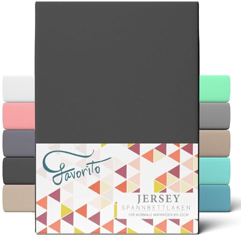 Favorito Jersey Spannbettlaken 90x200-100x200 cm Schwarz für 15-25 cm Steghöhe 100% Baumwolle - Oekotex Spannbetttuch Matratzen Bett Bezug - Bettlaken 90x200cm - 100x200cm Black