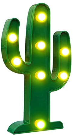 Novelty Place Cactus di Design Luminoso, Lampada LED Bianco Caldo e Verde Tropicale - Soggiorno, Camera e Parete Decorazioni Natalizie Bambini & Adulti - Alimentazione a Batteria Altezza 10 Pollici