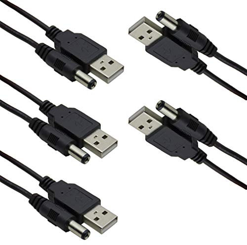HiLetgo 5pcs USB 2.0 A Male to DC 5.5x2.1mm 5 Volt USB to DC Convert Cable Charge Power Cable Black Max 2.5 Amp Power Cable