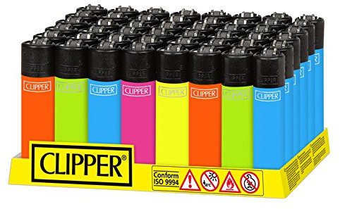48 Feuerzeuge Clipper Solid Fluo NEU