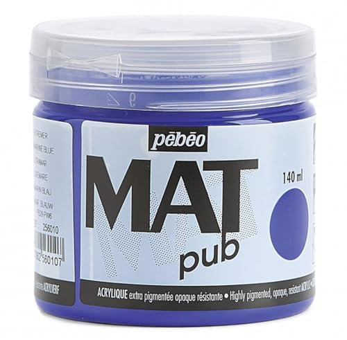 Pébéo - Mat Pub – Peinture Acrylique Extra Fine et Extra Mate - Bleu outremer -140ml