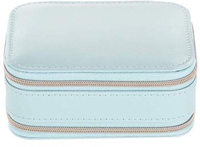 Belons Kleine Reise Schmuckkästchen, PU Leder Schmuckschatulle Ringe Ohrringe Halskette Schmuck Aufbewahrungsbox Schmuckkoffer Schmuckbox mit Reißverschlüssen Spiegel, Blau