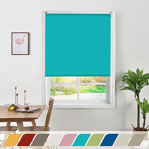 Corded Semi Blackout Solid Roller Blinds (140 cm W X 213 cm L, Teal Blue) Polyester Blend Waterproof Room Darkening Privacy Light Filtering UV Protection Window Shades for Home & Office-by Deco Window