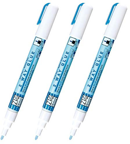 Kuretake Zig 2 Way Glue Pen, 2mm Fine Tip, 3 pcs Set, Adhesive for Professional,Artists, Crafting, Scrapbooking, Gift Card, Made in Japan